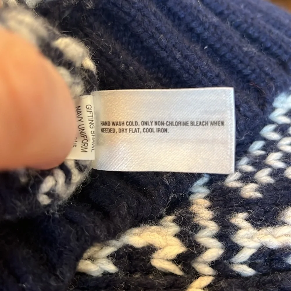 Gap Blue & White Stripe & Fair Isle Shawl Cardigan Wool Blend buttons Size Large